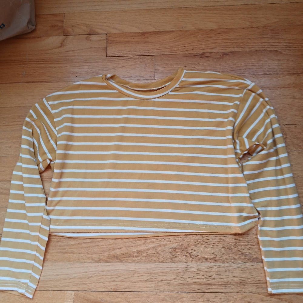 Striped Yellow and White Crop Top Shirt
